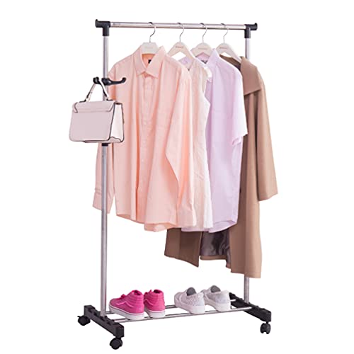 Perchero Perchero con Ruedas Perchero Soporte para Barra de Ropa Altura Estable Ajustable de 96 a 160 cm Perchero Estante Colgante Perchero para Dormitorio Compuesto de Acero Inoxidable