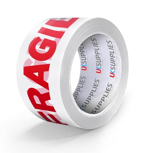 UK SUPPLIES LIMITED LOW NOISE Premium Fragile Packaging Tape (All Packs & Colors) 48MM X 66M Strong Secure Sticky Adhesive Durable Parcel Sealing Tape for Packing Boxes & Moving Houses (Pack of 1)