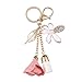 Fenical Porte-clés avec pompon en cristal - Avec feuilles de fleurs - Pour clés, sac à main, sac à main, sac à dos, pendentif - Accessoires (rose), Rose