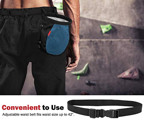 Rhino Valley Chalk Bag, No Leak Rock Climbing Strawstring Bag Drawstring Magnesia Sack With Adjustable Belt Carabiner For Gymnastics, Rock Climbing, Bouldering, Weight-Lifting - Black & Royal Blue #TOP3