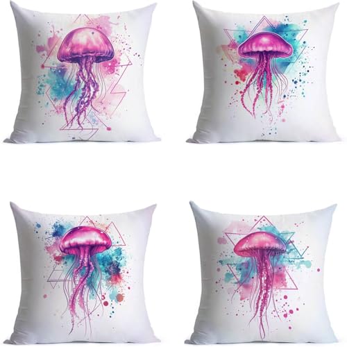 Coussin extérieur imperméable rose en velours de luxe avec motifs méduse - 2