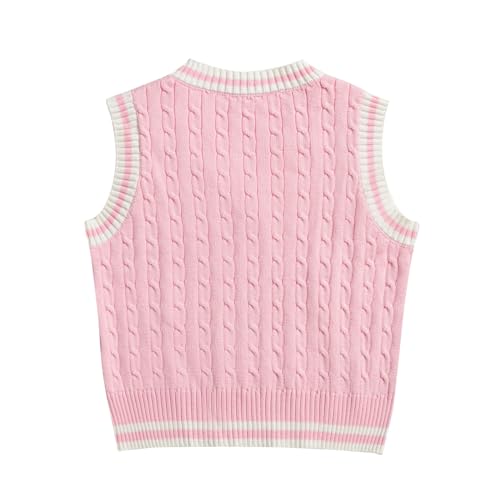 Image of Women's Sweater Vest,Y2K Sleeveless Pattern Preppy Style Knitted Crop Tank Top for Girl