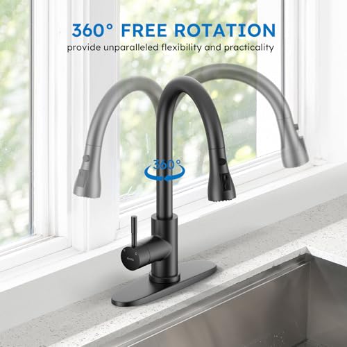 Arofa Matte Black Kitchen Faucet, Kitchen Sink Faucet with Pull Down Sprayer Single Handle Stainless Steel Commercial Modern for 1 or 3 Hole Farmhouse Camper Laundry Utility Rv Bar Sinks - Thumbnail 5