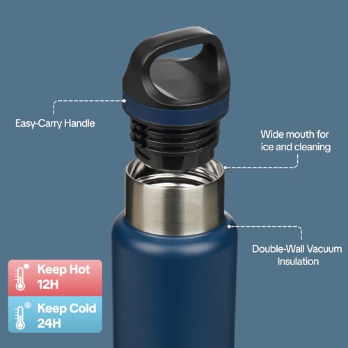 Image of BJPKPK Insulated Water Bottle 18OZ Stainless Steel Water Bottle with Handle Double Walls Vacuum Insulated BPA Free Flask, Dark Blue