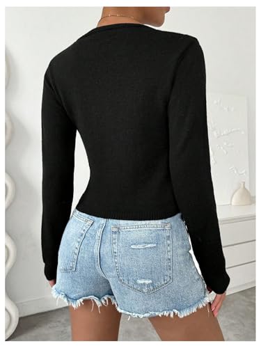 Women's Y2K Cut Out Sweater V Neck Split Cropped Sweater Open Front Long Sleeve Knitted Pullover Tops Streetwear2