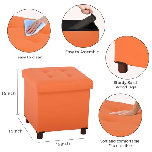 Storage-Ottoman-for-Living-Room-Ottoman-Square-with-Tray-Bedroom-Cube-Foot-Rest-Stool-with-Legs-Small-Ottomans-Coffee-Table-Lid-Foldable-Footstool-Faxu-Leather-15-in-Orange Storage Ottoman for Living Room Ottoman Square with Tray Bedroom Cube Foot Rest Stool with Legs Small Ottomans Coffee Table Lid Foldable Footstool Faxu Leather 15 in Orange