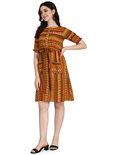 Image of DHRUVI TRENDZ Women's Slub Rayon Western Dresses Regular Fit | A-Line One Piece Dress for Women Long | Dress for Woman | Maxi Dresses for Women Stylish
