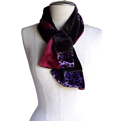 Silk Base Burn-out Velvet Silk Satin Backing Scarf, Leopard, 60"x8"4