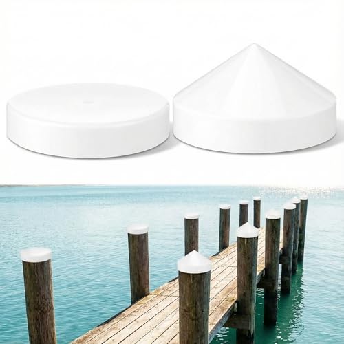 Datanly 2 Pack Marine Dock Piling Caps Set 9 Inch White Conical and Flat Top Design Marine Docks Post Pole Weatherproof Dock Pile Protector for Post Caps Boat Pylon Pole Pipe