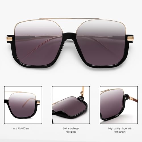 Image of GUVIVI Retro Oversized Aviator Sunglasses for Women Men Square Double Bridge Pilot Sun Glasses 70s Trendy Shades