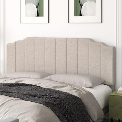 Befurtori King Size Headboard Only, Linen Wall Mounted Headboard King for Adjustable Bed Modern Upholstered Head Board Easy Assembly, Beige