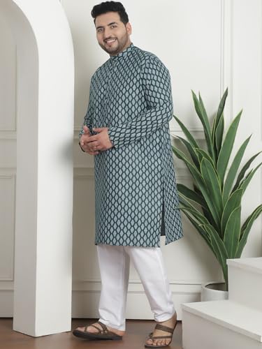 Image of SOJANYA Plus (Since 1958) Men's Cotton Blend Printed Kurta with White Churidar Pyjama