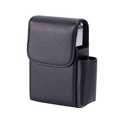 Boîte à Cigarettes En Cuir PU Avec Porte Briquet - Étui Noir Pour 20 Cigarettes De Taille Standard