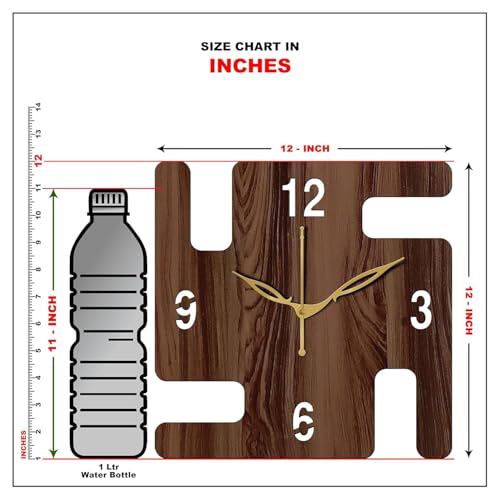 Image of SKYVILLA 12 Inch Wooden MDF Swastik Analog Wall Clock with English Numerals, Romans | Silent Quartz Movement | Lightweight Without Glass Design