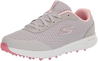 Skechers Women's Go Max Arch Fit Spikeless Golf Shoe Sneaker, Gray/Pink Mesh, 8.5