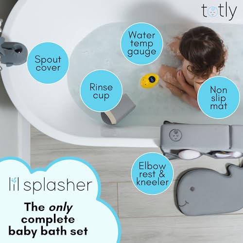 Image of 6pcs Bath Kneeler and Elbow Rest pad Set - Complete Bathtime Kit with 2 Cushions, Rinse Cup, Spout Cover, Thermometer & Non-Slip Mat