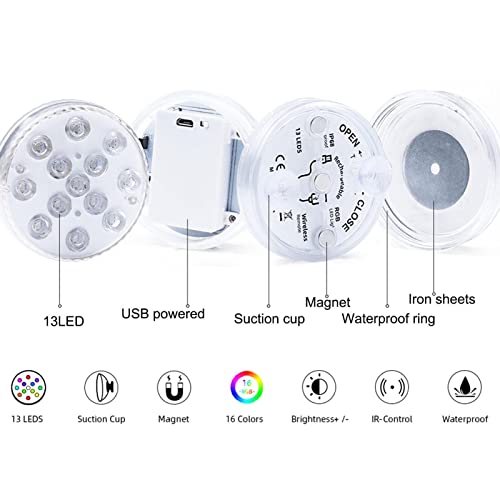13 luzes subaquáticas de LED para piscina, luzes subaquáticas recarregáveis por USB, diâmetro de 7 c