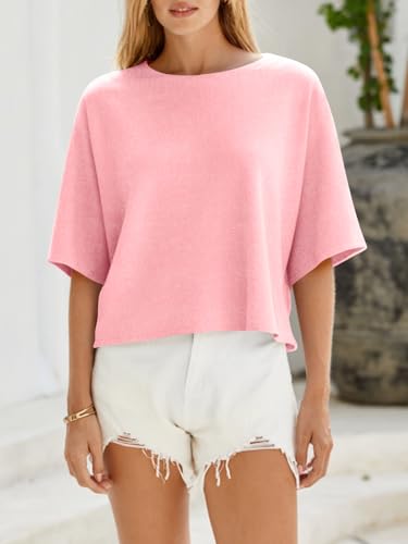 Image of Cicy Bell Womens Half Sleeve Sweaters Oversized Boat Neck Knitted Pullover Sweater Trendy Casual Loose Fit Fall Tops