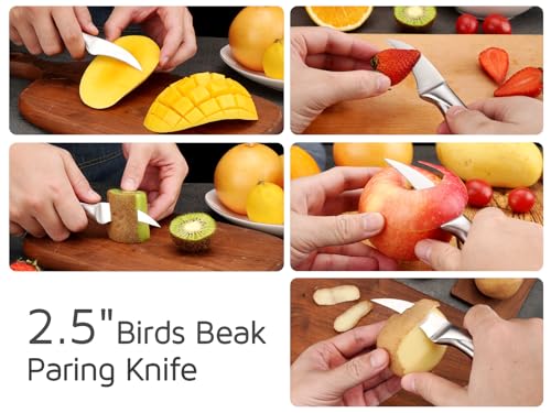 WELLSTAR 2.5 Inch Birds Beak Paring Knife, Sharp High Carbon Stainless Steel Curved Blade for Fruit and Vegetable Peeling Garnishing Cutting – Silver - Image 4