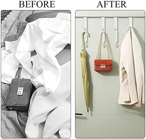 SANNIX Over The Door Hooks 4 Pack Metal Door Hooks Wooden Hooks with Two Hooks for Bedroom Bathroom Kitchen Door Hooks Hangers for Coats Towels Hats Bags (White)