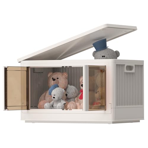 FLEXISPOT 収納ボックス 衣装ケース 収納ケース コンテナ ボックス ST 折り畳み式 積み重ね可能 キャスター付き 衣類収納 書類収納 (ホワイト(タイプB), 72L(1個))