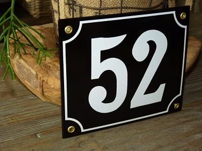 Numéro de maison émail 18x15 cm noir n ° 52 pour signalisation extérieure