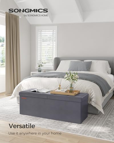 Image of SONGMICS 43.3 Inches Folding Storage Ottoman Bench with Flipping Lid