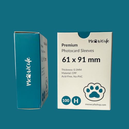 MEOWCAFE Premium CPP Card Sleeves in Box Design Strong Thick High Clarity Kpop Photocard Sleeve 100 Sleeves (61x91mm (100 Micron))