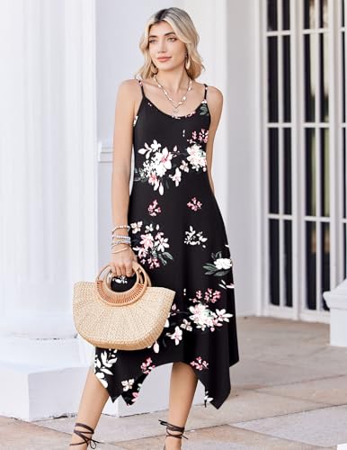 Image of Zeagoo Women Summer Midi Dresses 2026 Hawaiian Bohemian Beach Cover Up Sundress Spaghetti Strap Casual Dress with Pockets