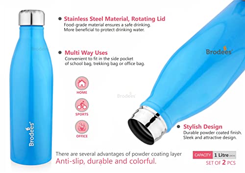 Image of OZONE Stainless Steel Bottle Set of 2 Pcs | Blue Color - 1000 ml Each