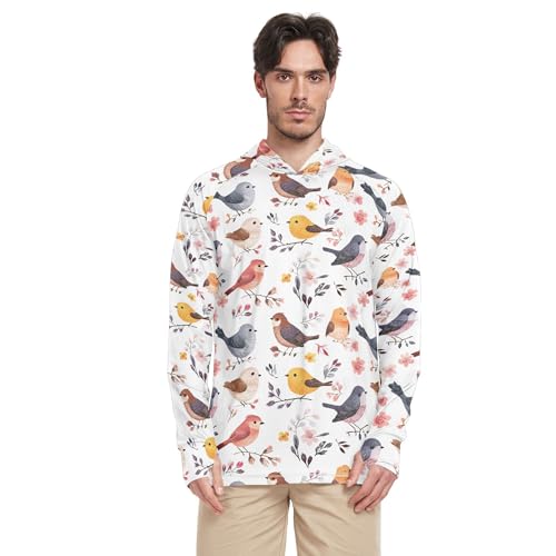 Cartoon Sweet Bird White Sun Shirts Hoodies for Men Long Sleeve Clothing Hood Shirts UPF 50 + Beach Shirt S