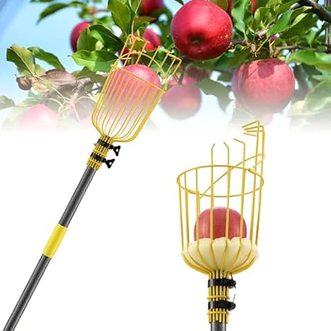 Fruit Picker Pole with Basket,8FT Long Heavy Duty Mango Picker Fruit Picker Tool with Adjustable Fruit Picker Pole, Fruit Picking Grabber for Lemon,Apple,Almonds,Avocados Cover