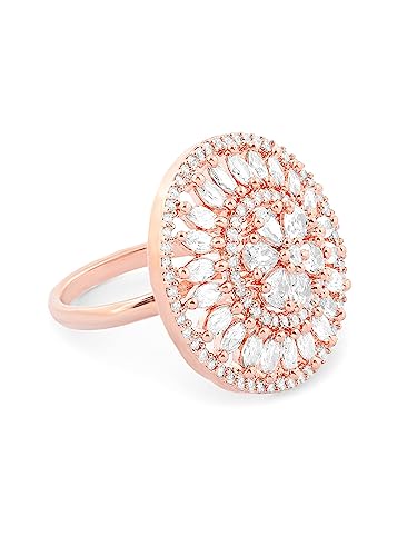 ZAVERI PEARLS Rose Gold Dazzling Cubic Zirconia Party Bling Statement Brass Adjustable Finger Ring For Women-ZPFK16098 - Image 6