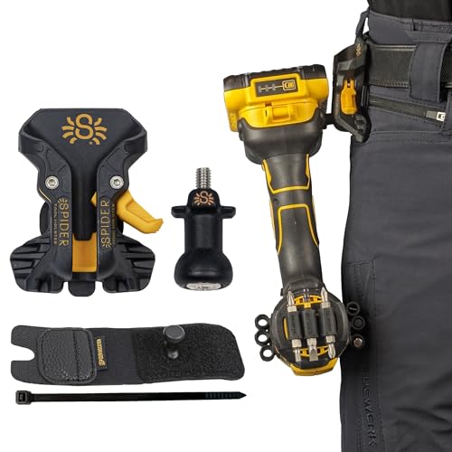 Spider Tool Holster - Pro Tool Holster + One Tool Grip + One Driver Pin - Upgraded Self Locking Multi Tool Holder with Ambidextrous Thumb Lock