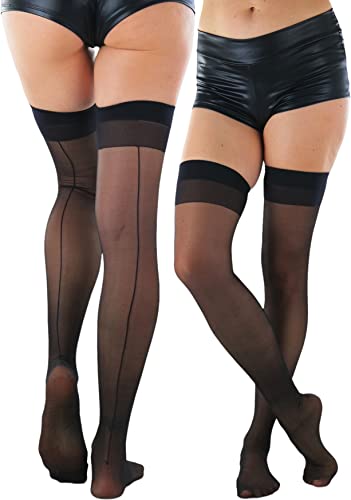 Image of ToBeInStyle Women's Sheer Banded Thigh High Socking w /Opaque Band