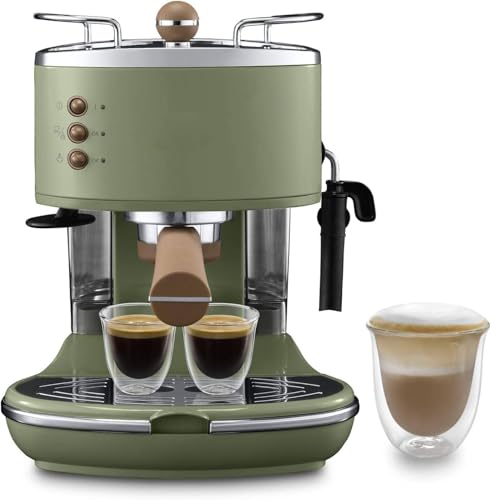 Wzyfv Macchina da Espresso Manuale e Cappuccino, per Caffè in Polvere e Cialde E.S.E., Spegnimento automatico, Caldaia acciaio, Serbatoio 1,4L, Verde