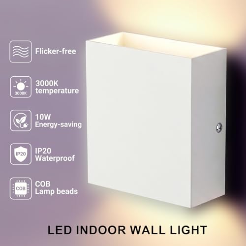 AKAARI Modern LED Wall Sconces 10W, White Aluminum Indoor Wall Lights Warm White 3000K Sconces Wall Lighting, Up and Down Wall Mount Light Wall Lamps for Bedroom Living Room Hallway Staircase Basement by AKAARI - Used condition - Image 7