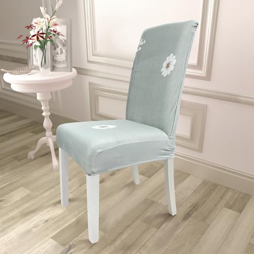 Image of House of Quirk Elastic Chair Cover Stretch Removable Washable Short Dining Chair Cover Protector Seat Slipcover ((Pack of 1, Grey Meadow))