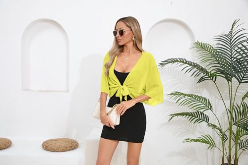 Image of TASAMO Women's 2026 Summer Lightweight Short Bolero Cardigan Shrug Sheer Tie Front Top 3 /4 Sleeve Jacket for Dress
