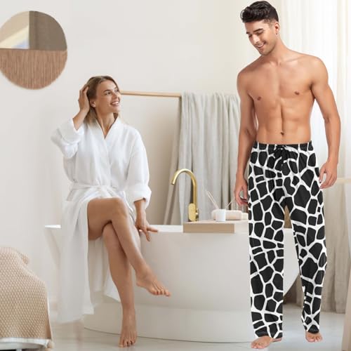 visesunny Mens Pajama Pants Funny Giraffe Skin Black White Cotton Soft Men's Sleepwear Lounge Pants3