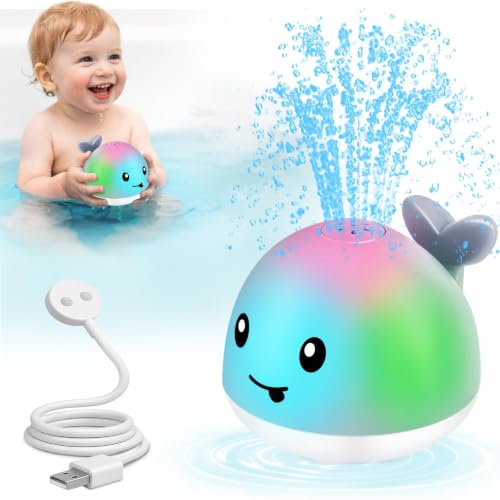 Gigilli Baby Bath Toys Magnetic-Charging Bath Toys for Kids Toddler Bathtub Pool Water Table Toys Sprinkler Infant Boy Girl Gifts Light Up Whale Bath Toy for Babies