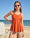 Ghteas Girls Athletic 2 Piece Swimsuits Swim Tank Tops with Removable Chest Pads and Shorts Fashion Swimming Suits Youth Girls Beach Swimwear 13-14 Years Orange