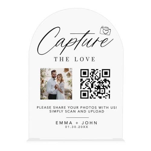 Andaz Press Custom Acrylic Photo QR Code Wedding Sign, Modern Wedding Signage for Sharing Photos,...