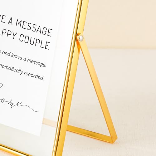 Image of Calculs Gold Wedding Floating Picture Frame Audio Guest Book Decorative Sign Photo Display Holders Signage Table Top (Gold)