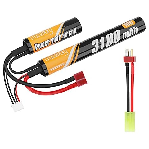 Crazepony Airsoft Battery 11.1v Nunchuck - 3100mAh Mini Rechargeable Tactical Aeg M4 Ak47 Small Lithium Ion Batteries with Deans to Tamiya for Airsoft Rifle Cover
