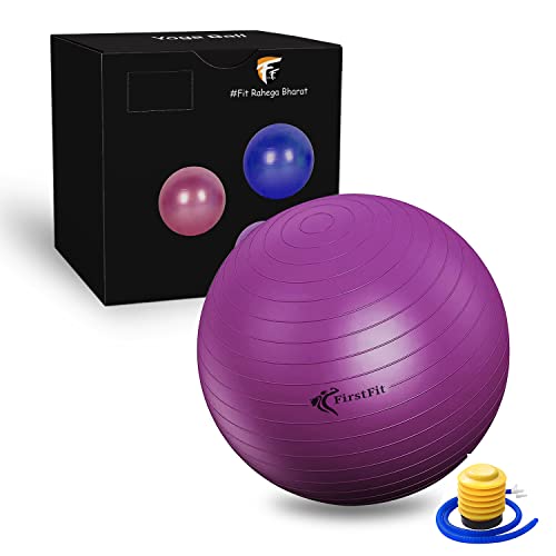 Image of FirstFit Extra Thick Exercise Yoga Ball, Fitness and Stability Ball to Improve Posture, Balance, Yoga, Pilates, Core, Fitness Exercise Training Balance Yoga Class Core(Size-65 CM, Pink)