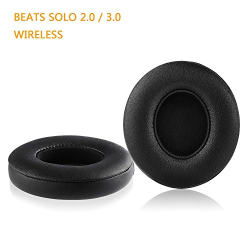 Solo 3 Earpad Memory Foam Protein Leather Ear Pads Earbuds Cushion Replacement Earpads Compatible with Beats Solo 2.0/3.0 Wireless NOT FIT Solo 2.0 Wired (Black)