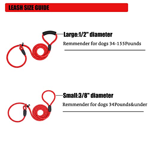 Petescort Slip Lead Dog Leash, Heavy Duty 1/2" 3/8" X 6 Ft Strong Rope Slip Leash For Large, Medium & Small Dogs No Pulling Pet Training Leash Highly Reflective Threads(3/8In X 6 Ft, Red) #TOP5