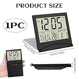 Fuitke Digital LCD Travel Alarm Clock, Small Foldable Digital Clock with Date Day Calendar Temperature Display Portable Office Compact Clock Battery Operated Desk Clocks for Table Home Use (Black) - Image 2