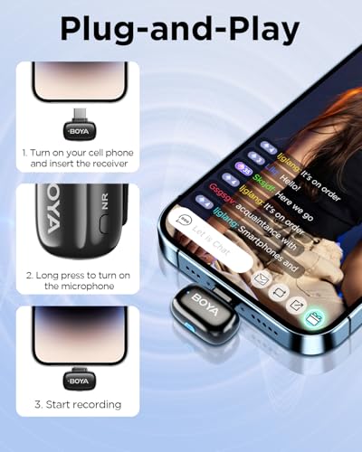 Image of Boya mini Wireless Lavalier Microphone for iPhone15 /16 Android USB-C Plug, 2 Ultra Mini Mic with Noise Reduction, AI Voice Change, Lapel Microphone for Vlogging TikTok YouTube Content Creators